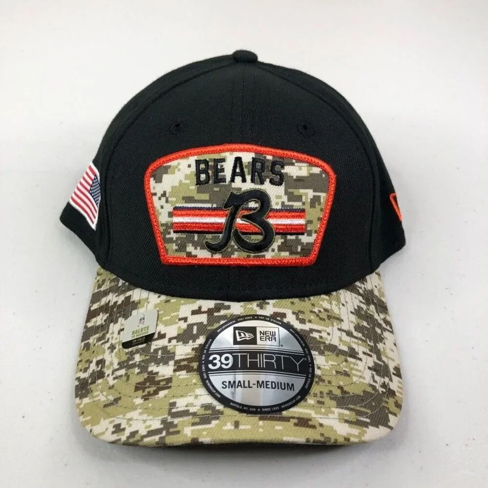 New Era Chicago Bears Salute To Service Hat Cap 39Thirty Flex S/M Black Camo NWT